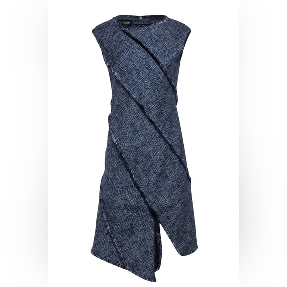 Escada Dresses & Skirts - Escada - Navy & White Cotton Tweed Shift Dress w/ Fringe Detail Size 40
